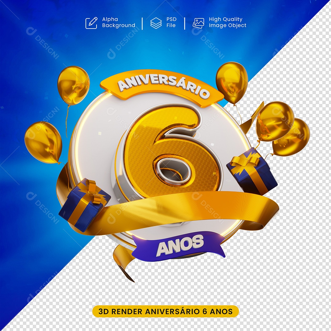 Aniversàrio de 6 Ano Para Selo 3D para Composição PSD