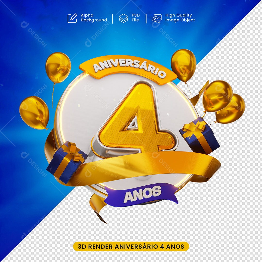 Aniversàrio de 4 Ano Para Selo 3D para Composição PSD
