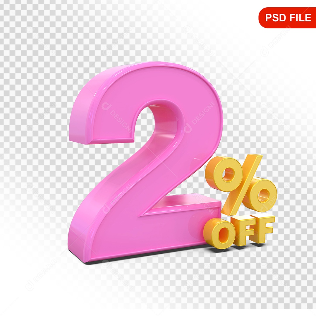 Desconto 2% Colorido Elemento 3D Para Composição PSD