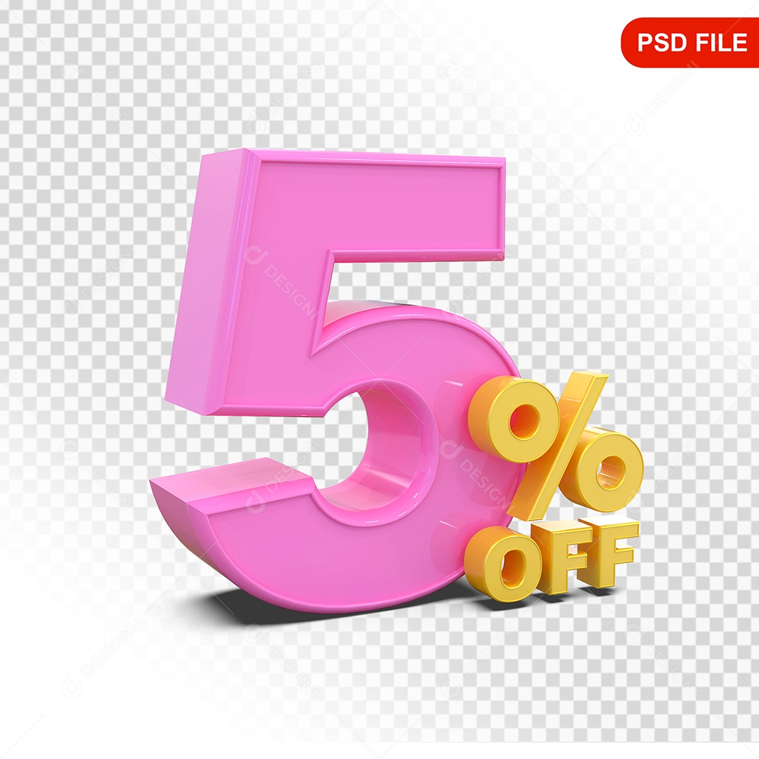 Desconto 5% Colorido Elemento 3D Para Composição PSD