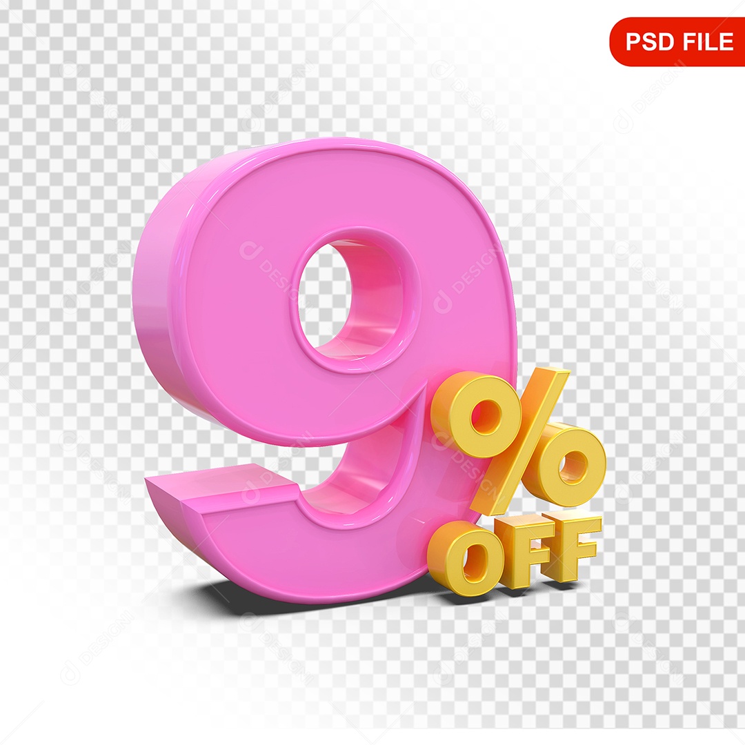 Desconto 9% Colorido Elemento 3D Para Composição PSD