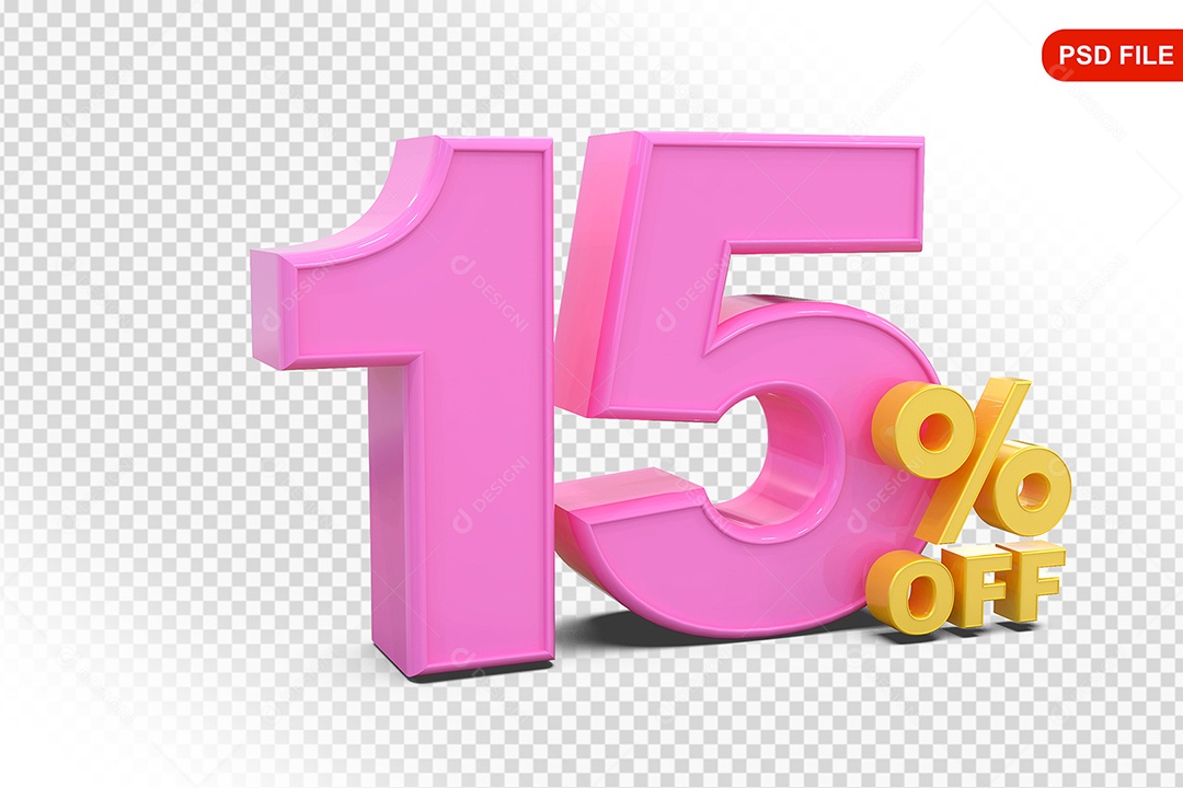 Desconto 15% Colorido Elemento 3D Para Composição PSD