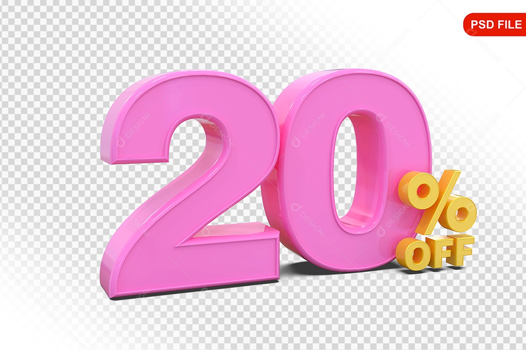 Desconto 20% Colorido Elemento 3D Para Composição PSD