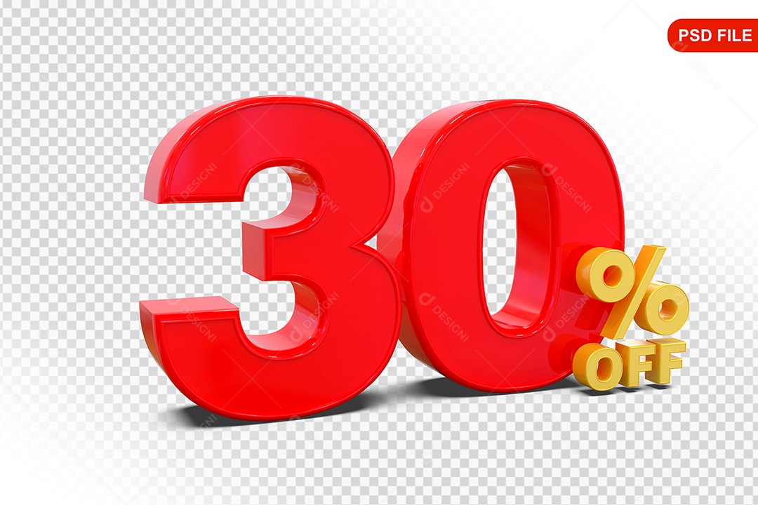 Desconto 30% Colorido Elemento 3D Para Composição PSD