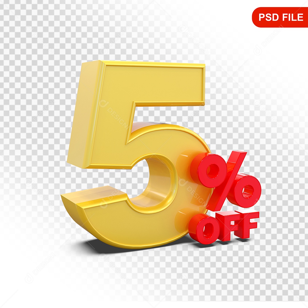 Desconto 5% Colorido Elemento 3D Para Composição PSD