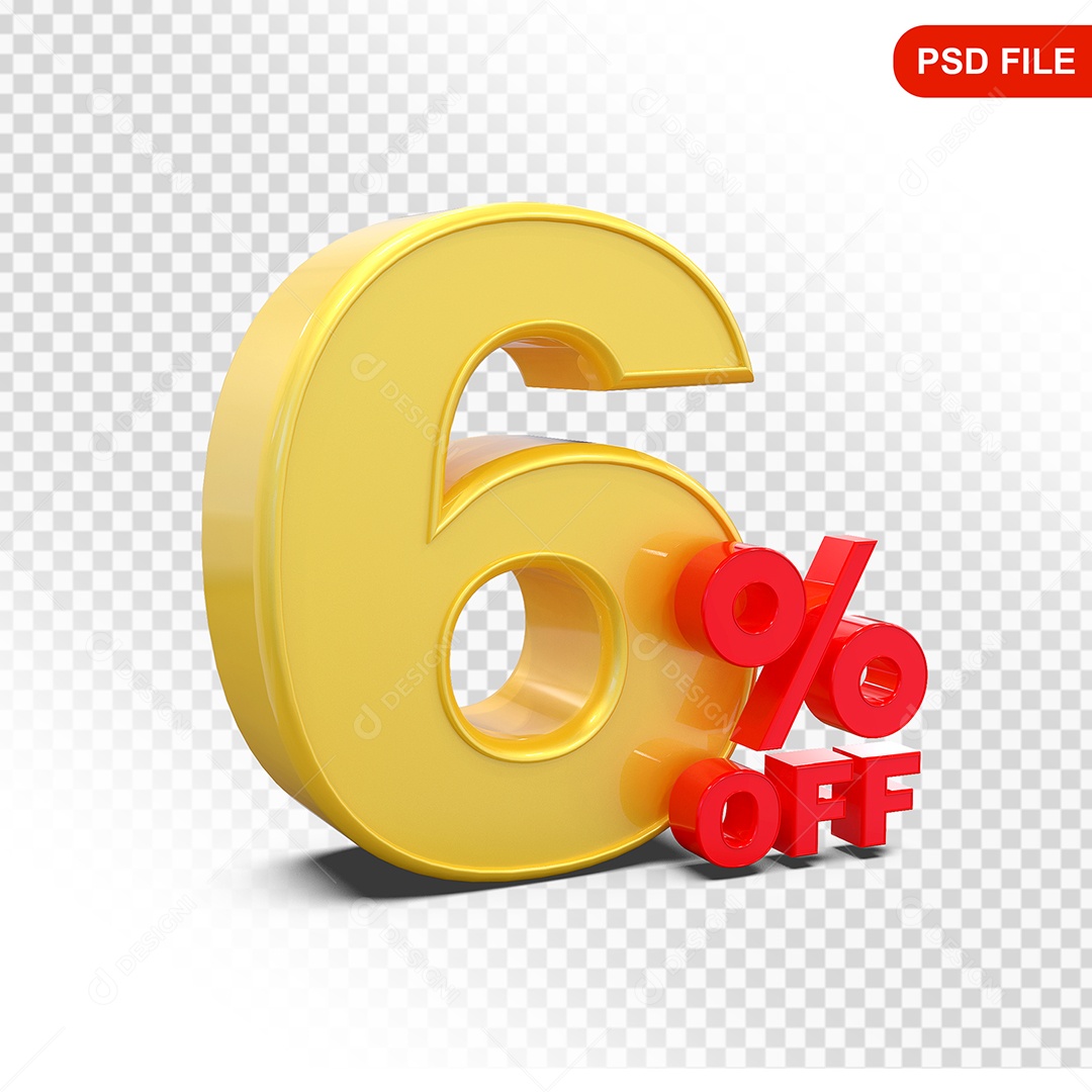 Desconto 6% Colorido Elemento 3D Para Composição PSD