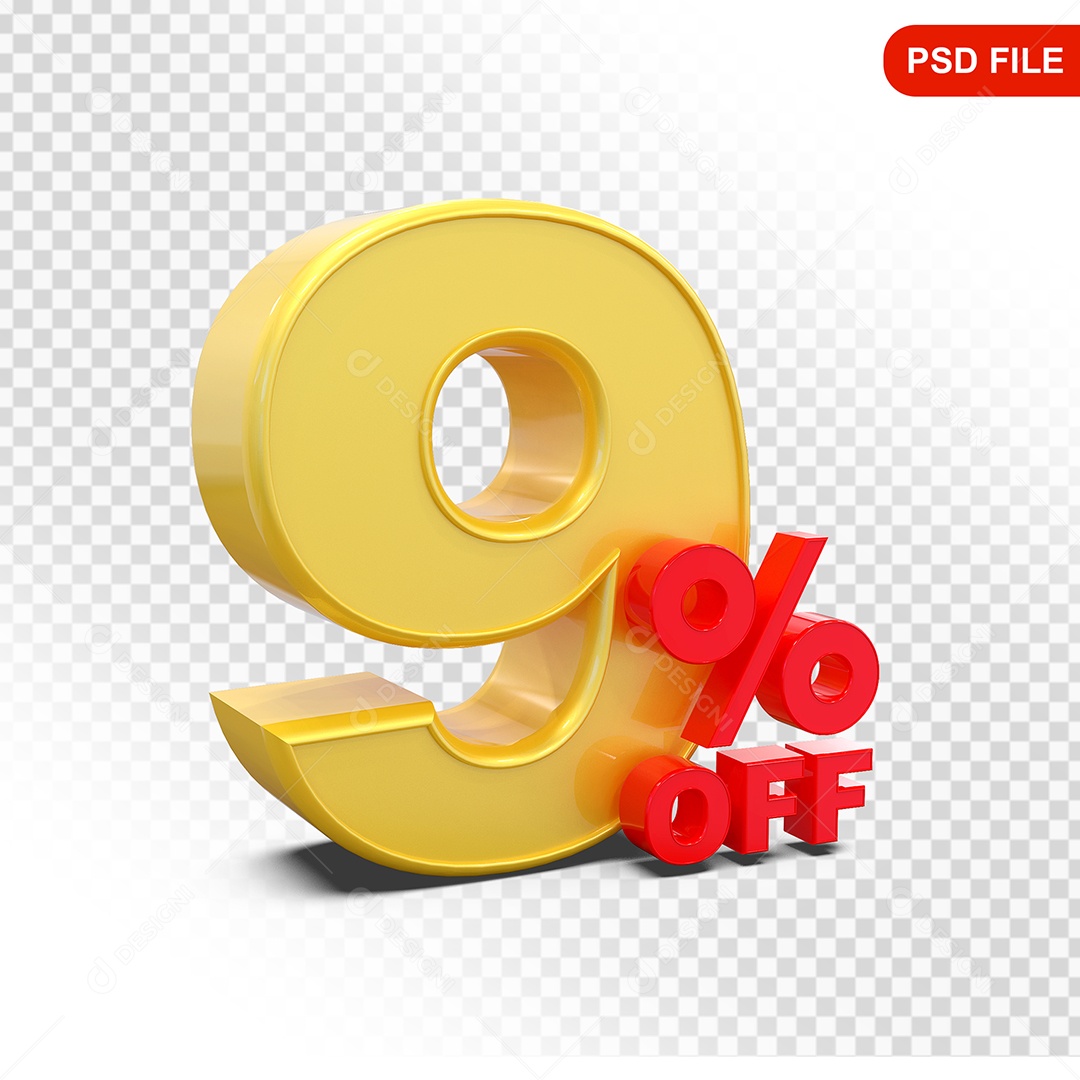 Desconto 9% Colorido Elemento 3D Para Composição PSD