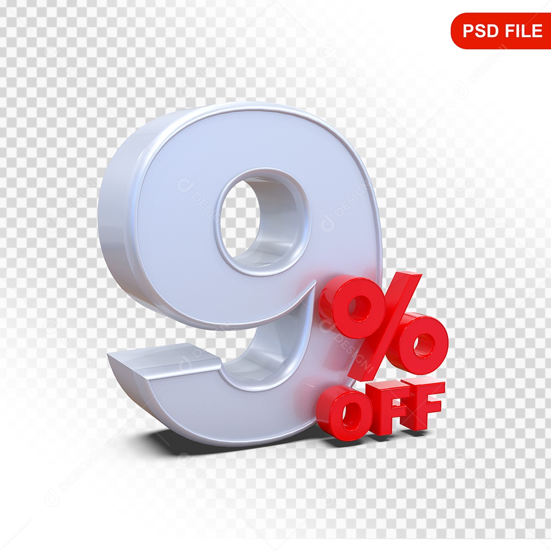 Desconto 9% Colorido Elemento 3D Para Composição PSD