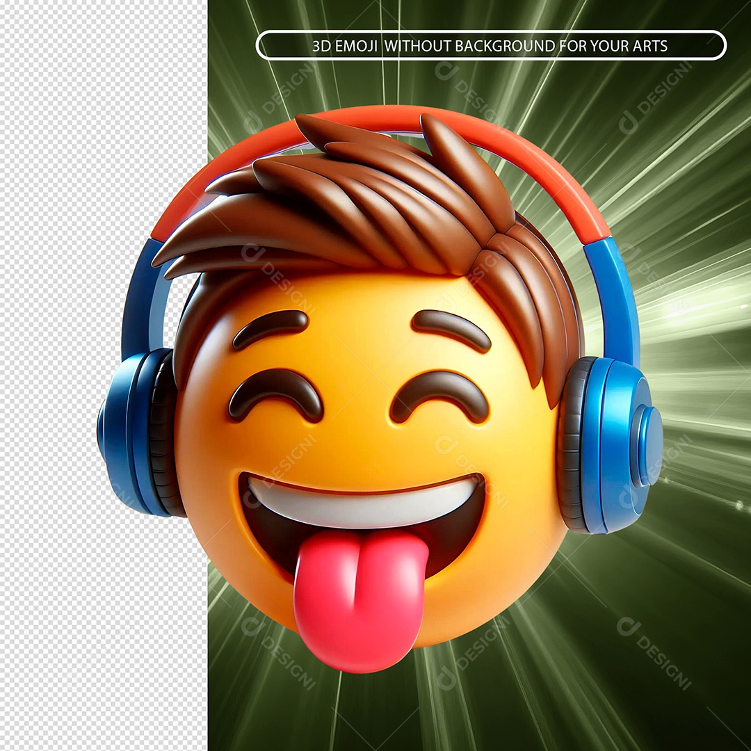 Elemento 3D Emoji Com Fone Alegre para Composição PSD