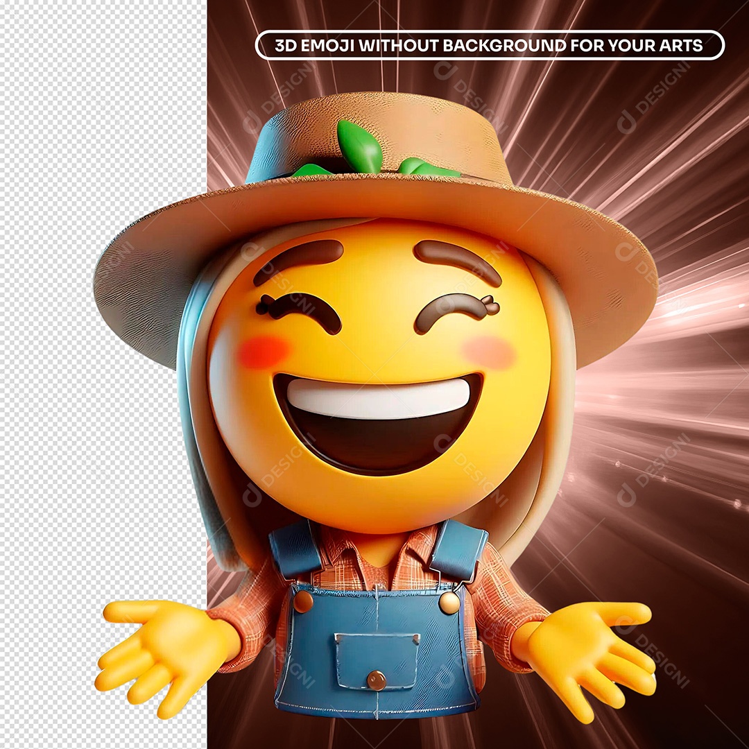 Elemento 3D Emoji Fazendeira Alegre Sorridente para Composição PSD