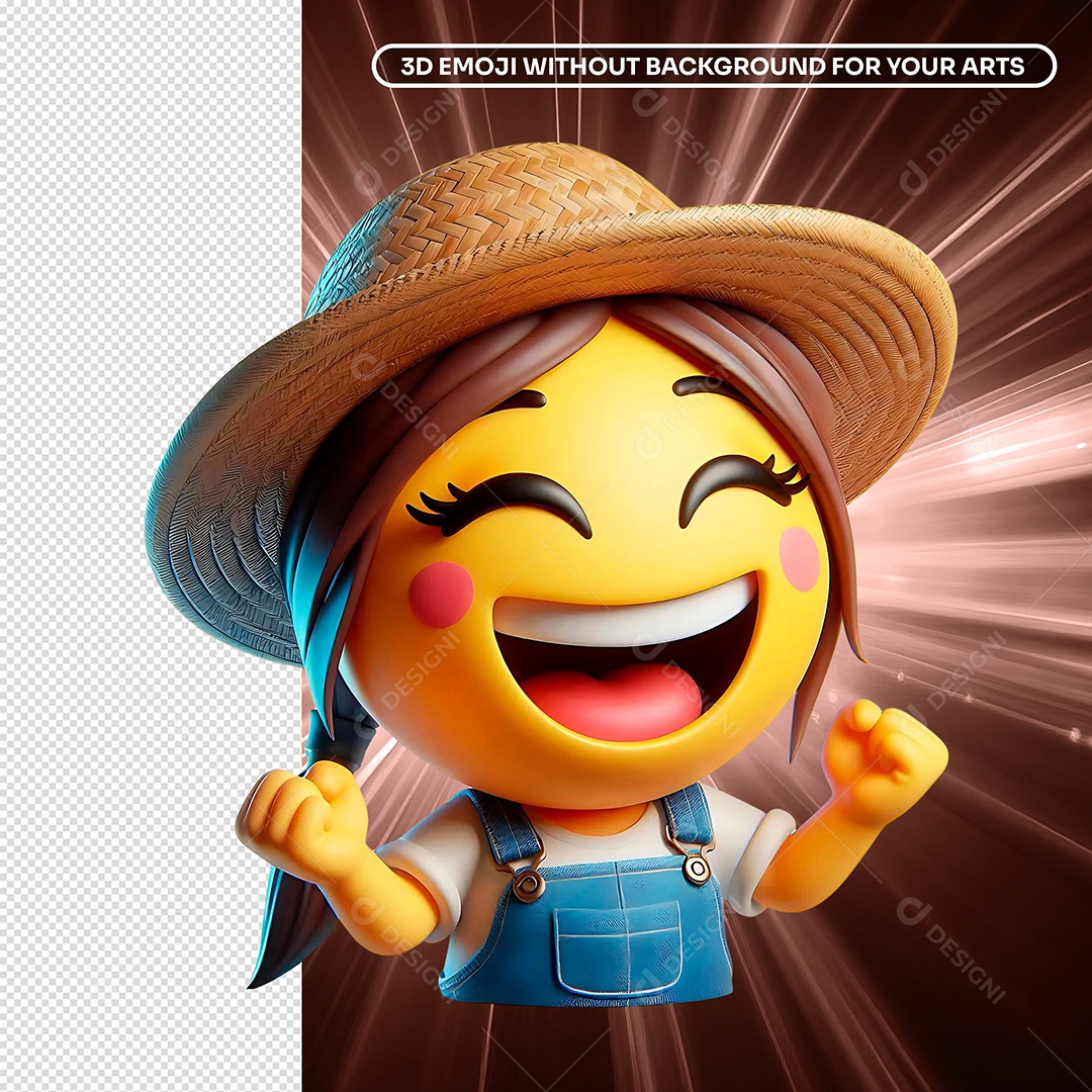 Elemento 3D Emoji Fazendeira Feliz Sorridente para Composição PSD