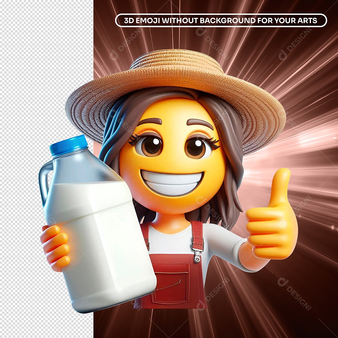 Elemento 3D Emoji Fazendeira Segurando Um Litro de Leite para Composição PSD