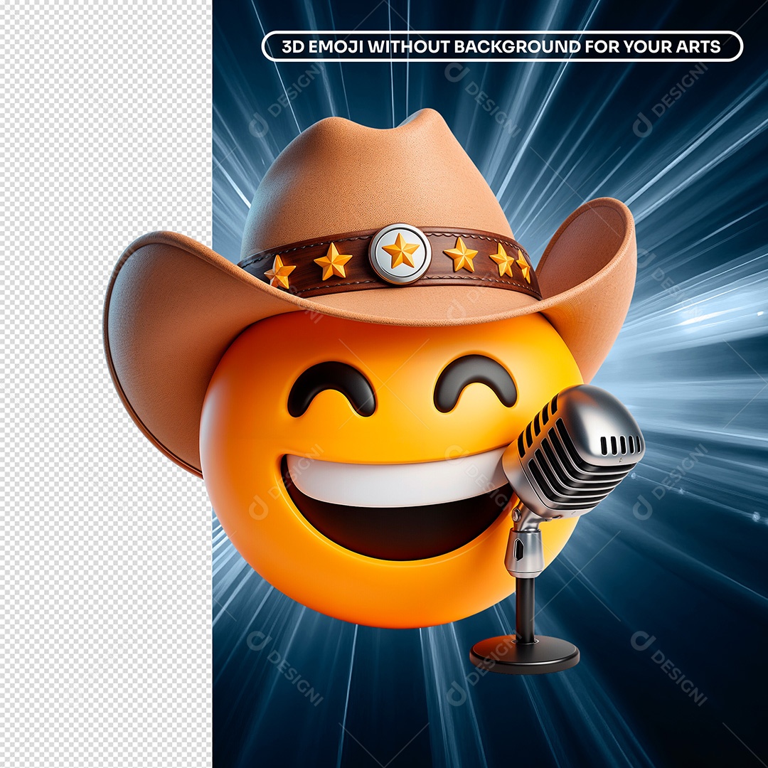 Elemento 3D Emoji Com Chapéu de Cowboy e Microfone para Composição PSD