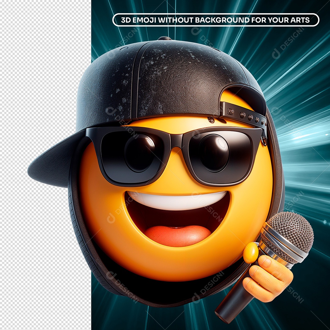 Elemento 3D Emoji Sorridente Segurando Microfone Composição PSD