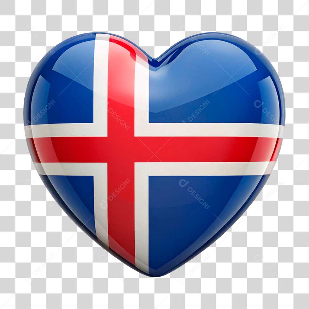 Coração nas Cores da Bandeira da Islândia  PNG Transparente