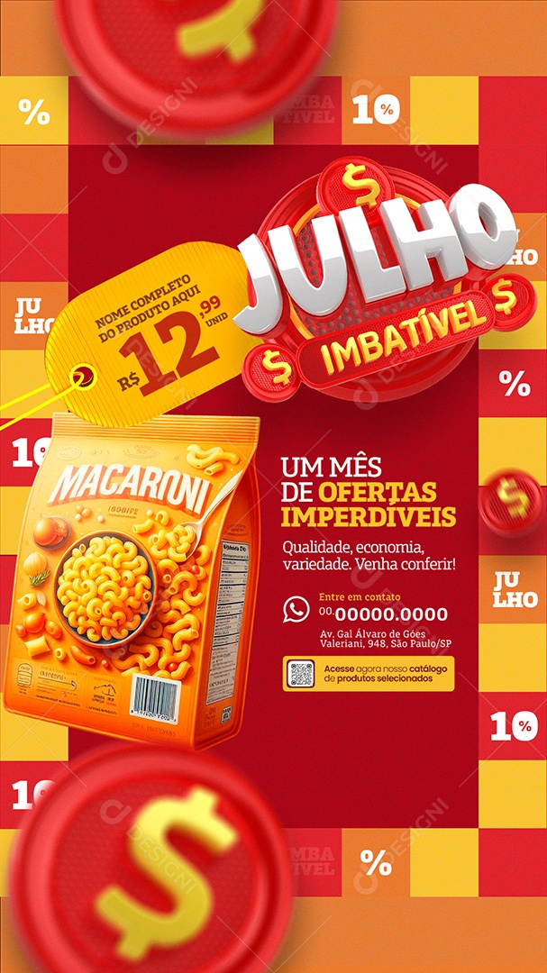 Story Supermercado Julho Imbatível Macarrão Social Media PSD Editável