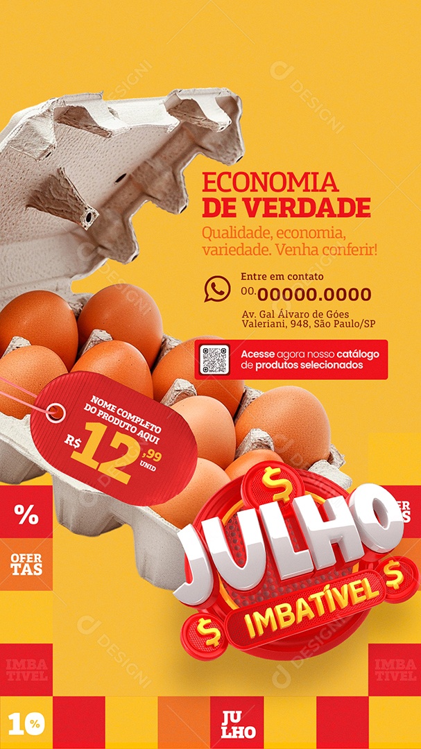 Story Supermercado Julho Imbatível Cartela de Ovos Social Media PSD Editável