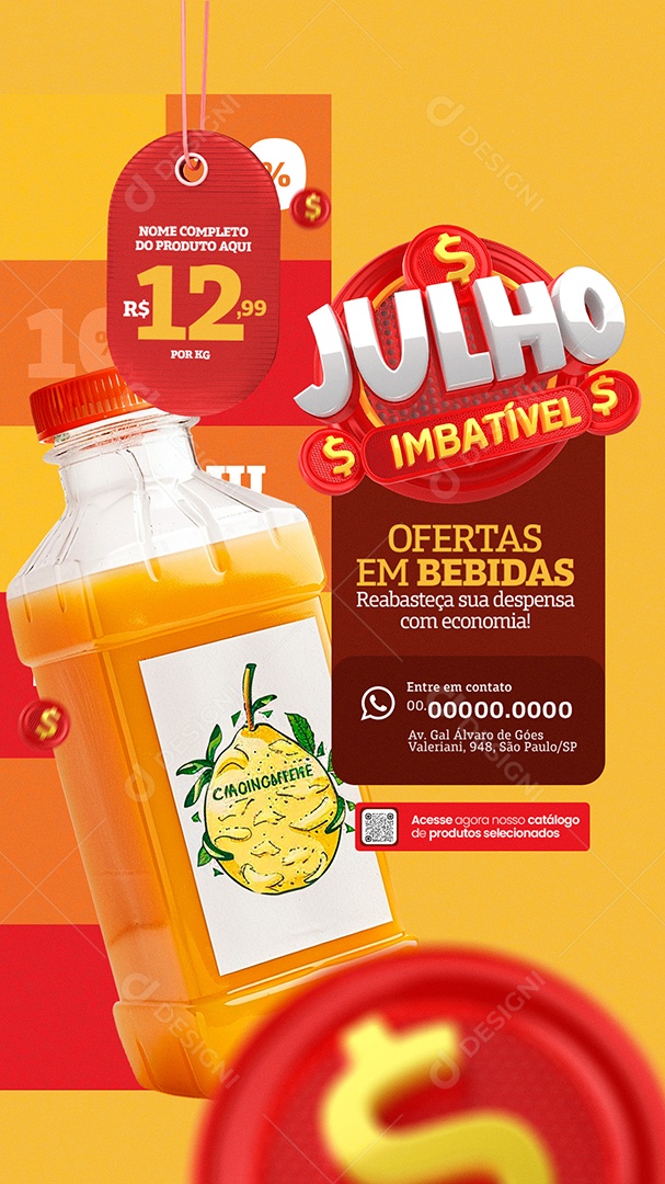 Story Supermercado Julho Imbatível Ofertas em Bebidas Social Media PSD Editável