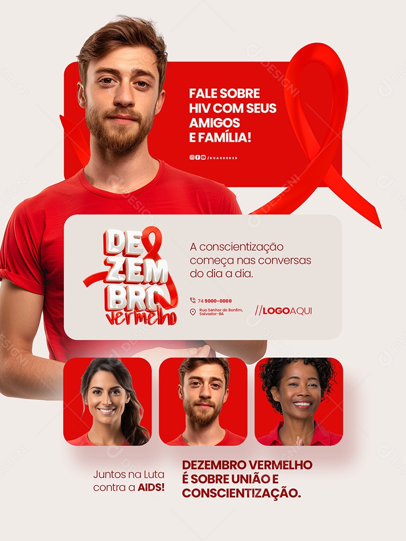 Dezembro Vermelho Encarte Fale Sobre HIV com Seus Amigos Social Media PSD Editável