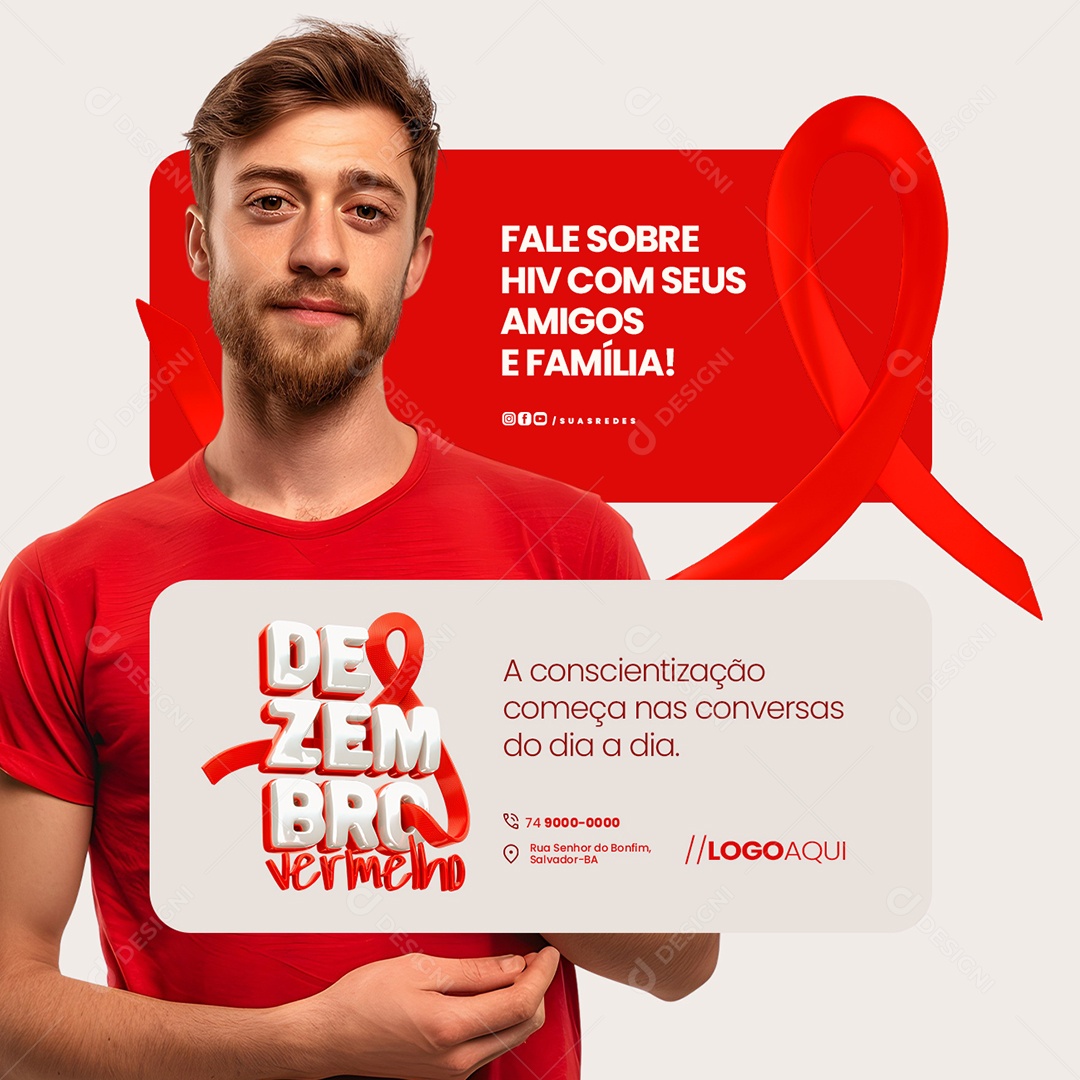 Dezembro Vermelho Fale Sobre HIV Social Media PSD Editável