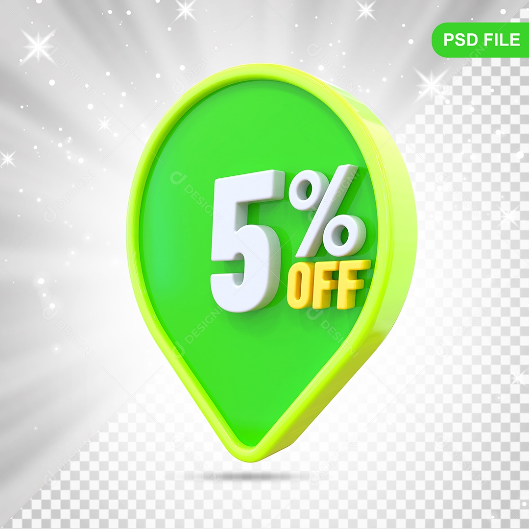Desconto 5% Colorido Elemento 3D Para Composição PSD