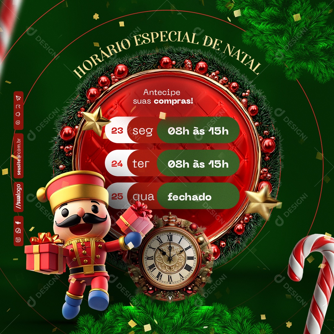 Horário Especial de Natal Funcionamento Social Media PSD Editável