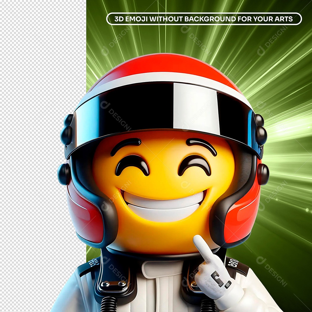 Elemento 3D Emoji Piloto de Fórmula Um para Composição PSD