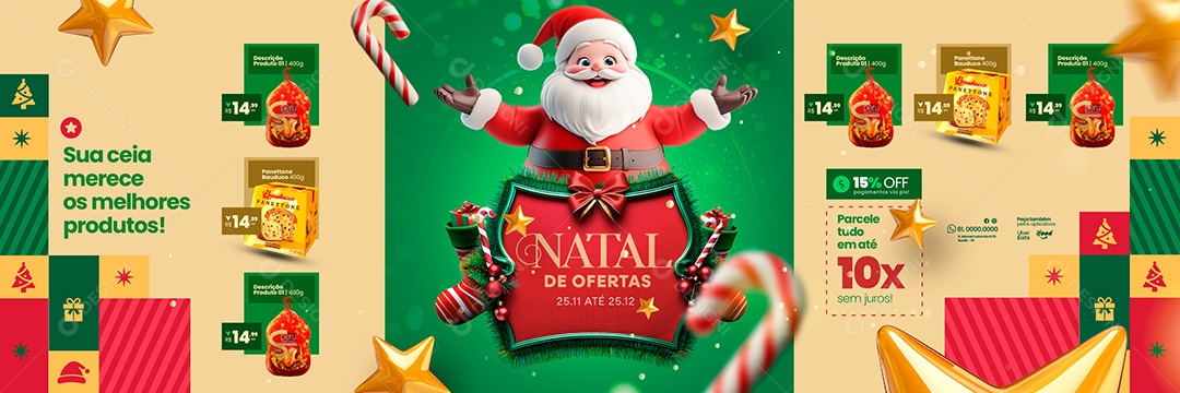 Carrossel Supermercado Natal de Ofertas Sua Ceia Social Media PSD Editável