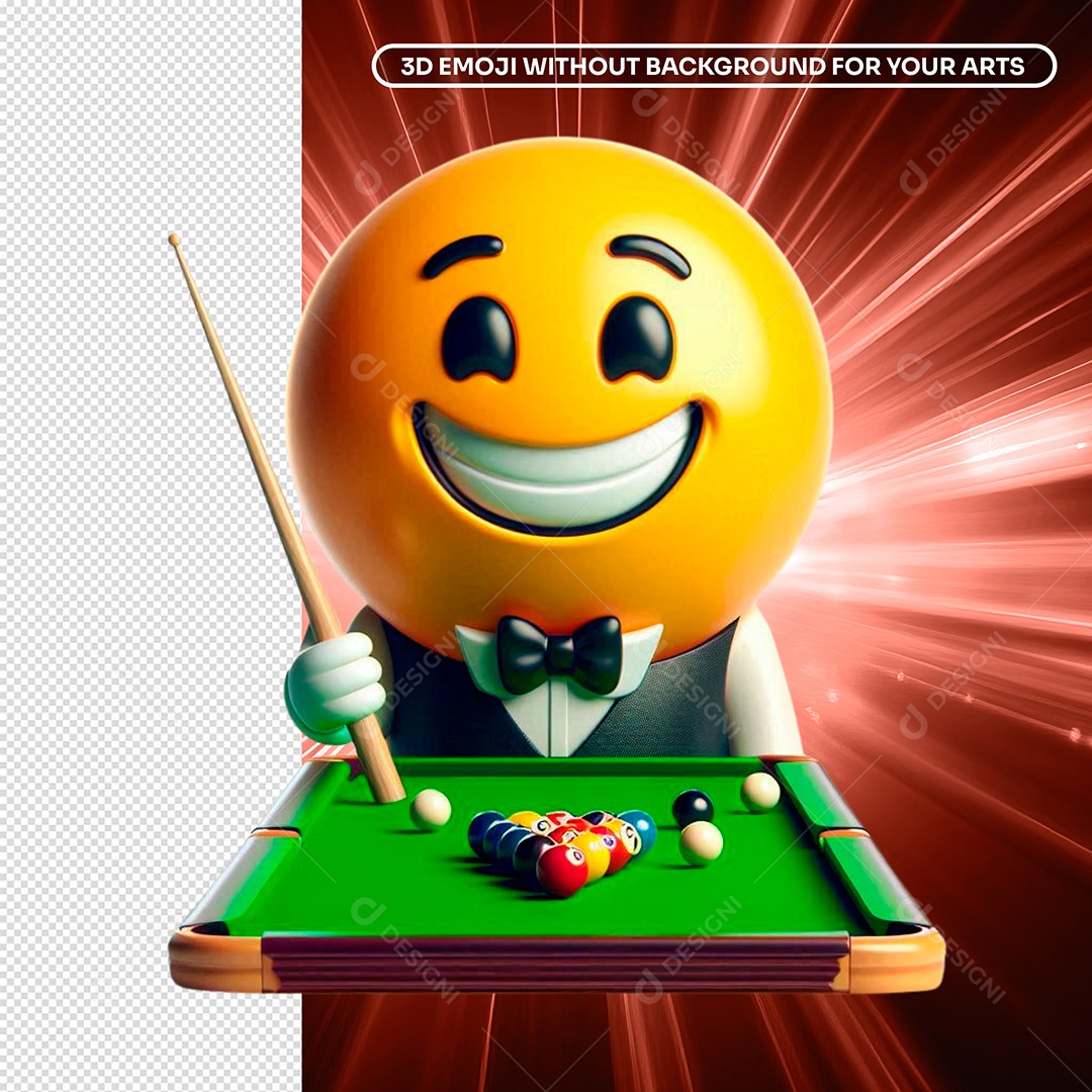 Elemento 3D Emoji com Taco e Mesa de Sinuca Composição PSD