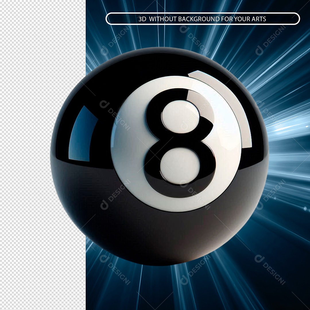 Elemento 3D Bola de Sinuca Numero 8 para Composição PSD