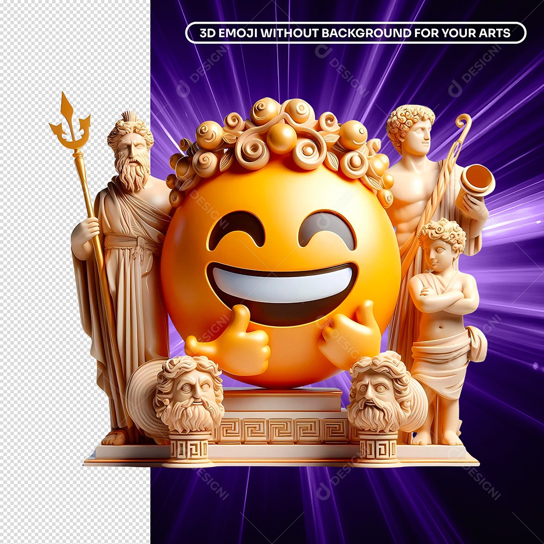 3D Element Emoji With Happy Smile to the Side of Statue for PSD Composition