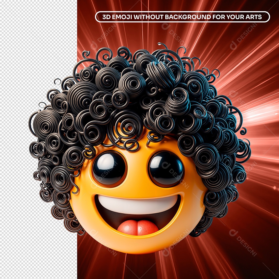 Elemento 3D Emoji Sorridente de Cabelo Cacheado Composição PSD