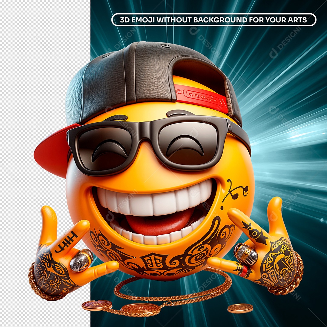 Elemento 3D Emoji Sorridente de Boné e Óculos Composição PSD