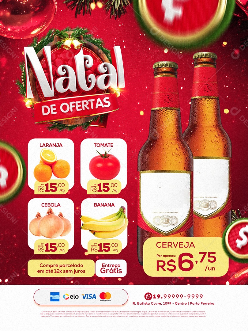 Natal de Ofertas Encarte Supermercado Hortifruti Produtos Social Media PSD Editável