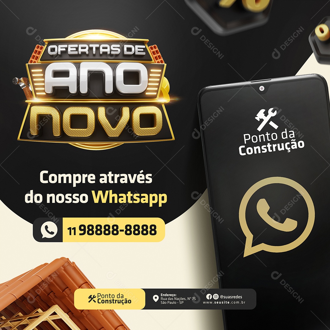 Ofertas de Ano Novo Construção Compre Através do Nosso Whatsapp Social Media PSD Editável