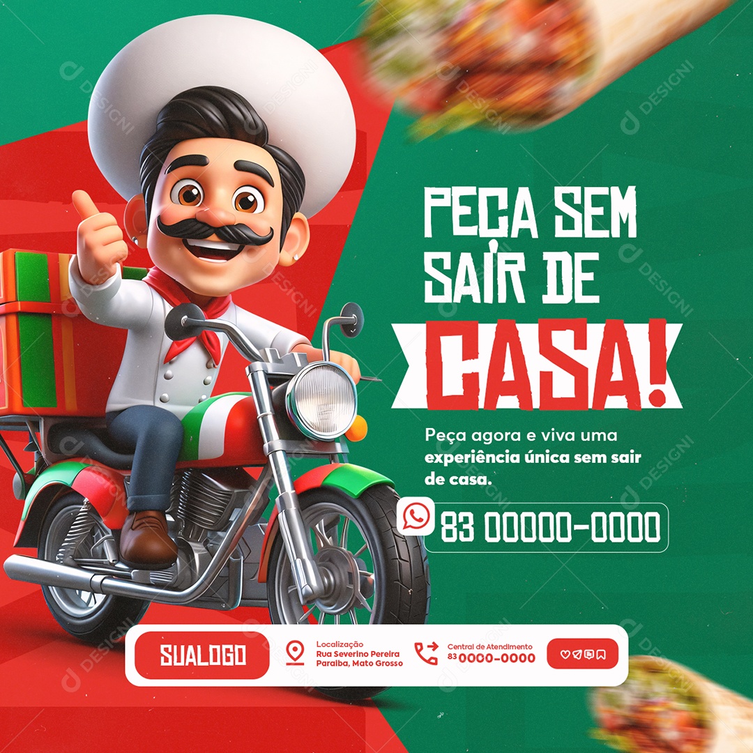 Restaurante Mexicano Peça Sem Sair de Casa Social Media PSD Editável