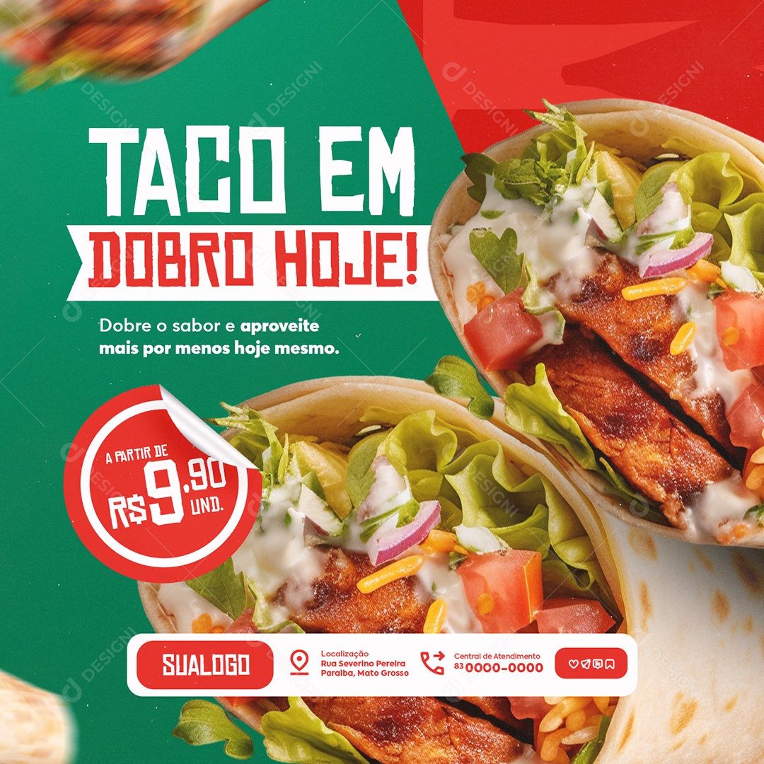 Restaurante Mexicano Taco em Dobro Hoje Social Media PSD Editável