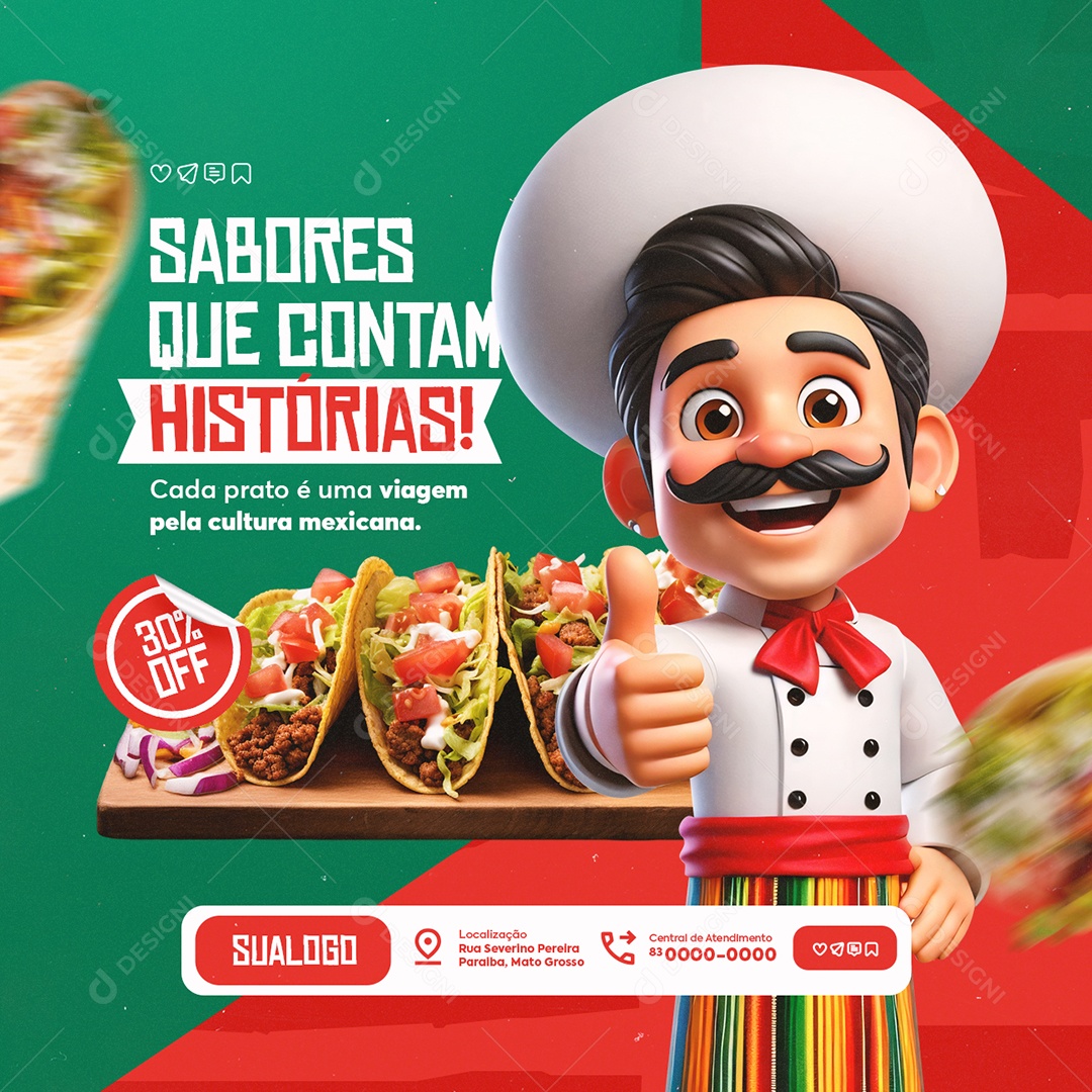 Restaurante Mexicano Sabores Que Contam Histórias Social Media PSD Editável