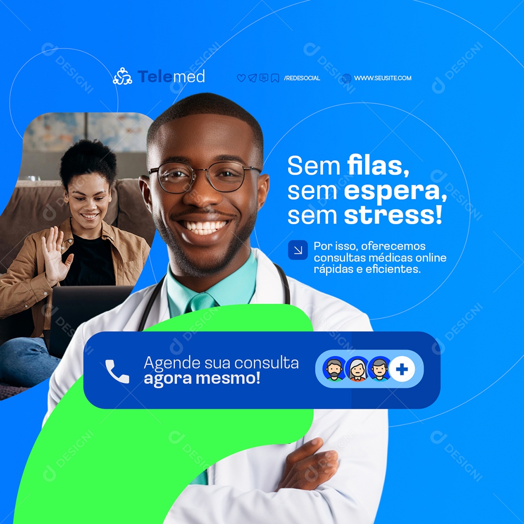 Telemedicina Sem Filas Sem Espera Sem Stress Social Media PSD Editável