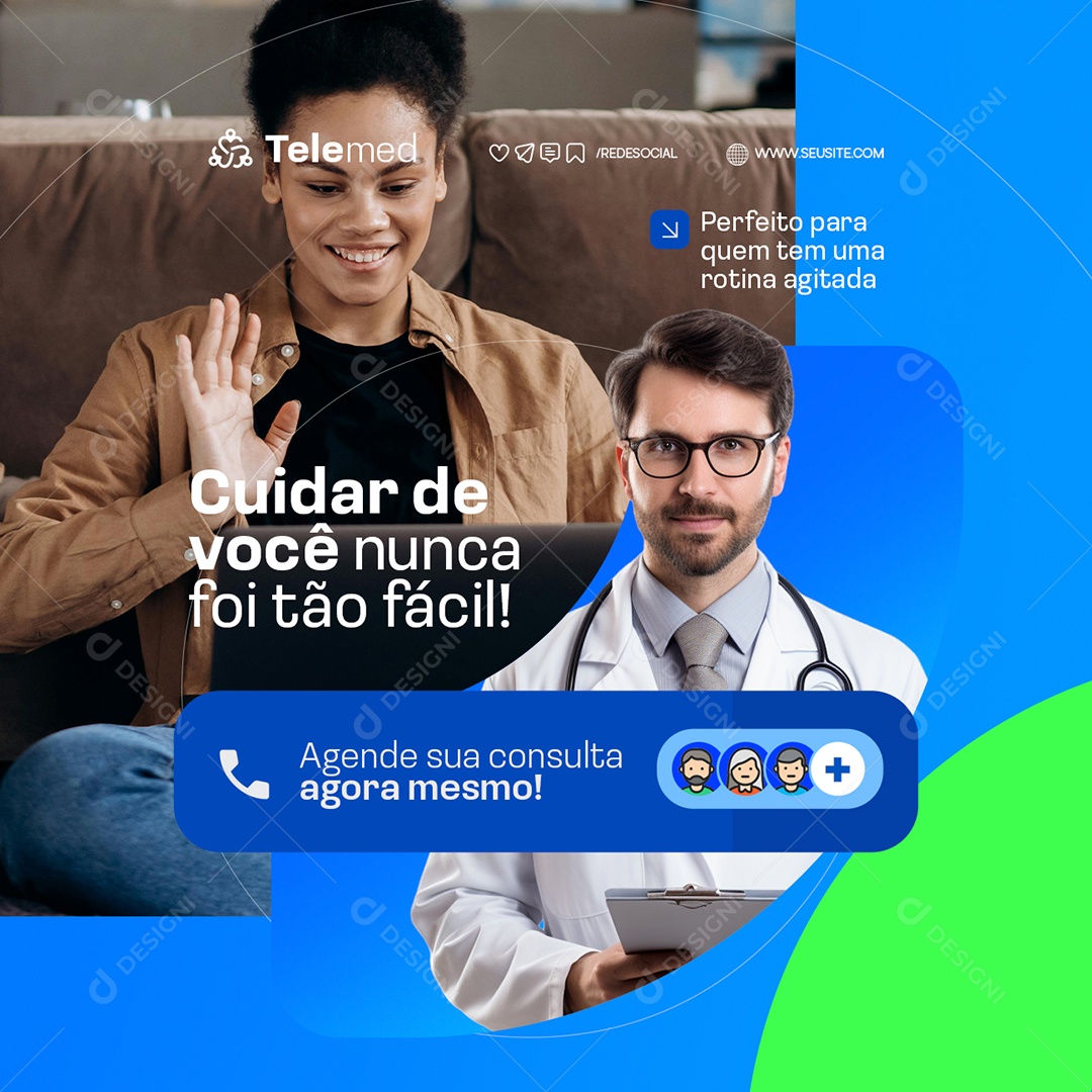 Telemedicina Cuidade de Você Nunca Foi Tão Fácil Social Media PSD Editável