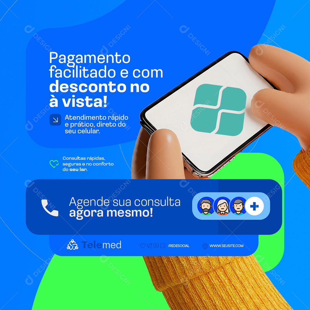 Telemedicina Pagamento Facilitado com Desconto Social Media PSD Editável