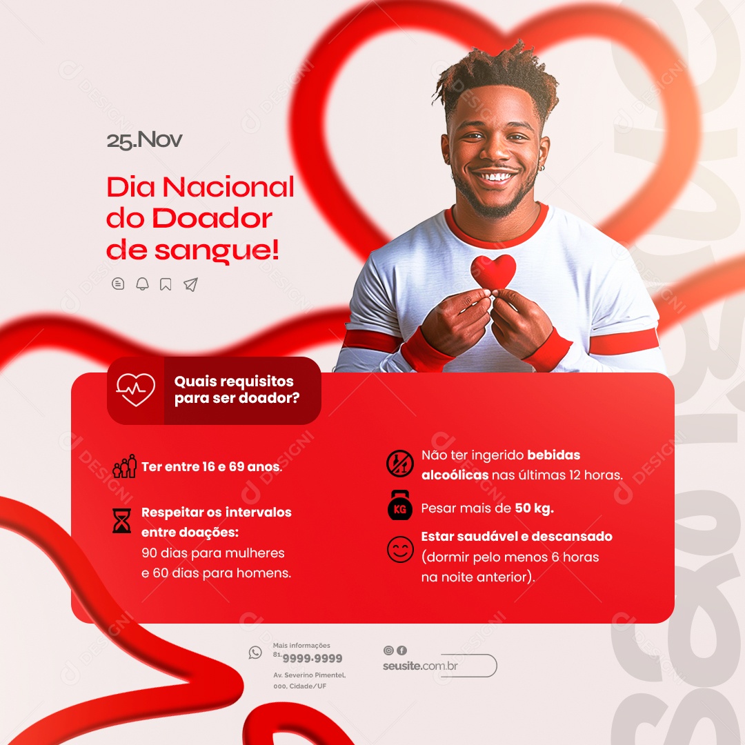 Dia Nacional do Doador de Sangue 25 de Novembro Social Media PSD Editável