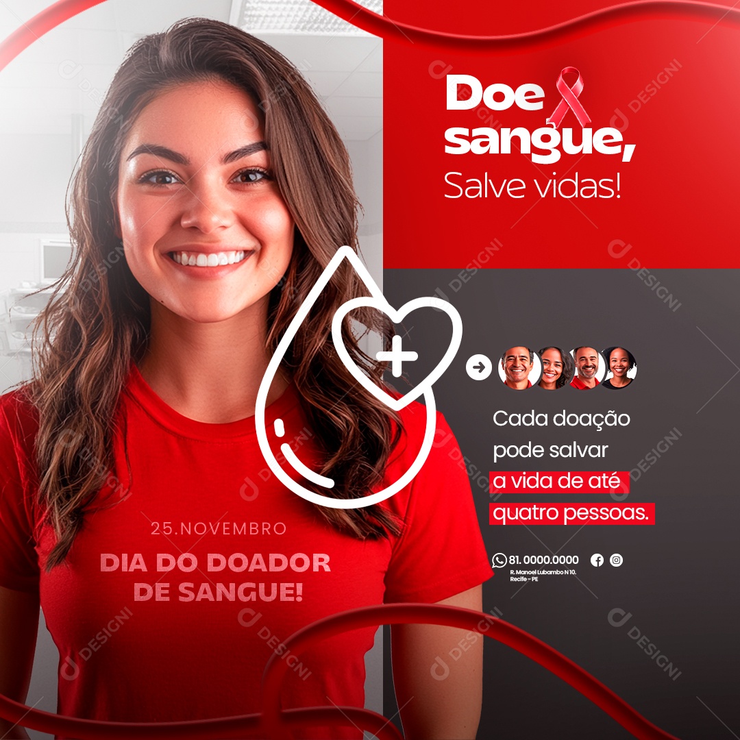 Dia Nacional do Doador de Sangue 25 de Novembro Social Media PSD Editável
