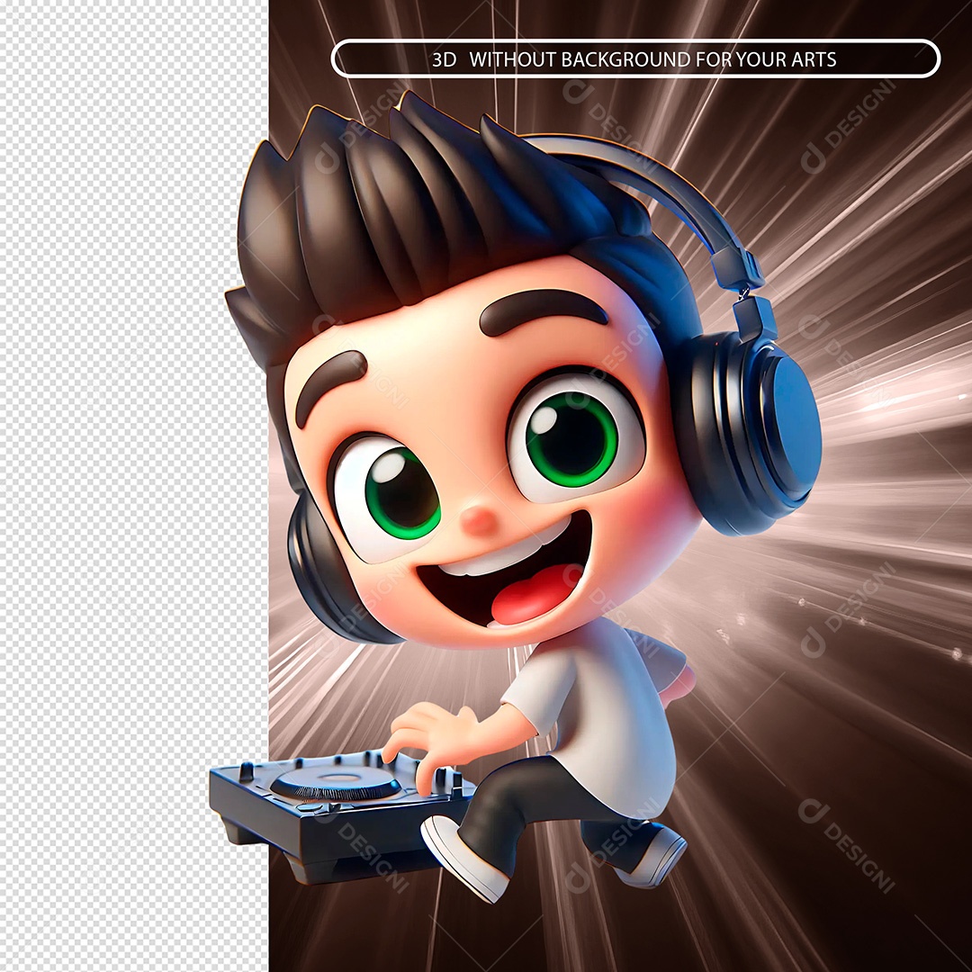 Personagem DJ Usando Fone Feliz Sorridente Elemento 3D Para Composição PSD