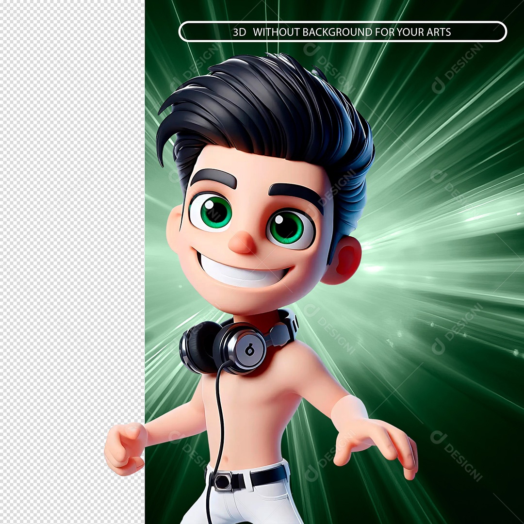 Personagem DJ Sem Camisa Feliz Sorridente Elemento 3D Para Composição PSD