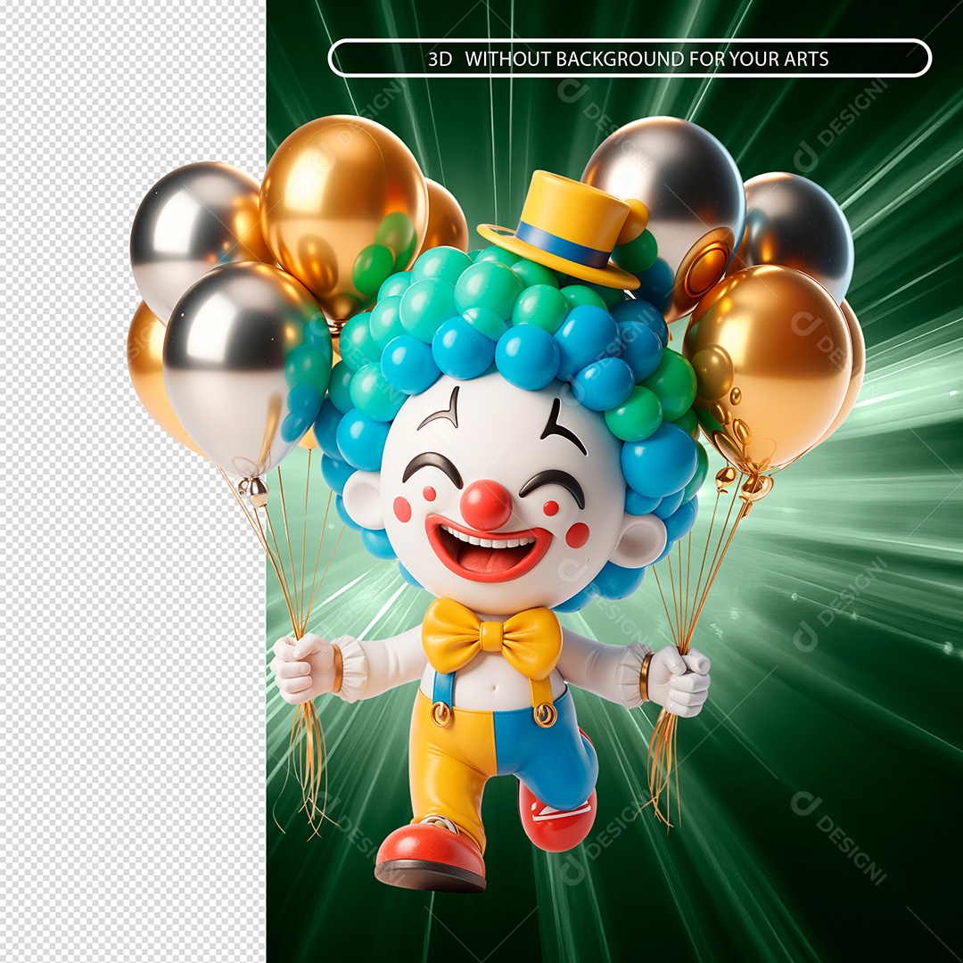 Palhaço Segurando Balões Elemento 3D Para Composição PSD
