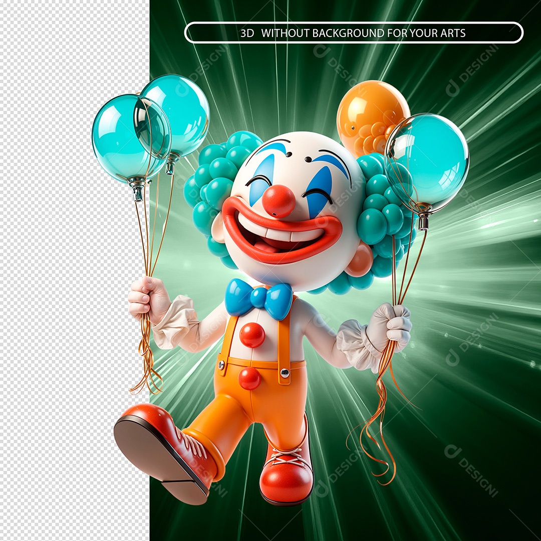 Palhaço Segurando Balões Elemento 3D Para Composição PSD