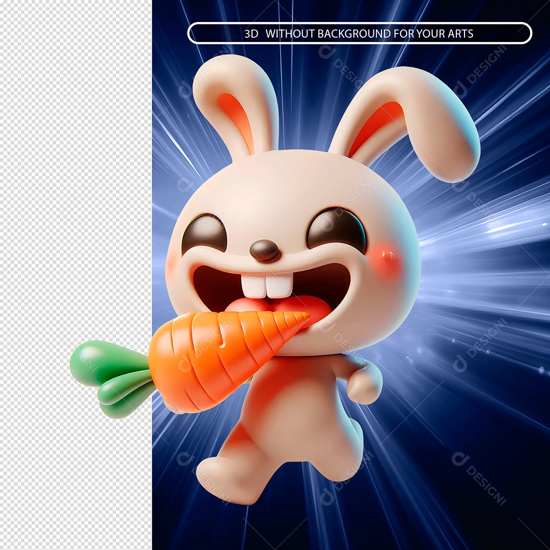 Coelho Comendo Cenoura Feliz Elemento 3D para Composição PSD