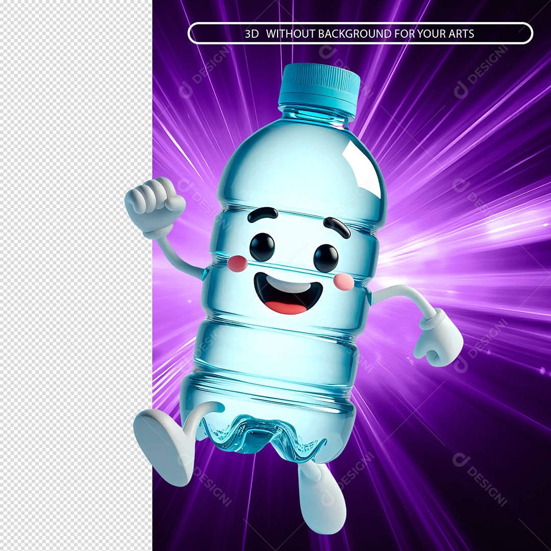 Garrafa de Agua Alegre Feliz Elemento 3D para Composição PSD