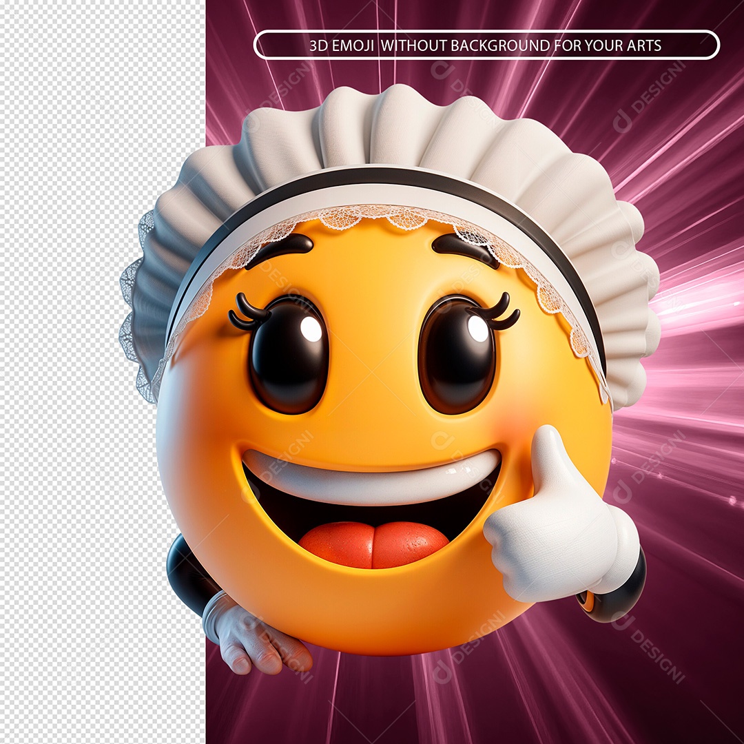 Emoji Cozinheira Feliz Fazendo Sinal de Positivo Elemento 3D Composição PSD